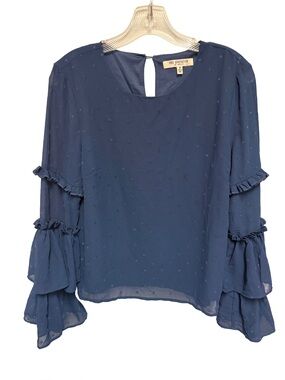 Free Generation Women's Medium Navy Blue Blouse with Ruffled Bell Sleeves Boho